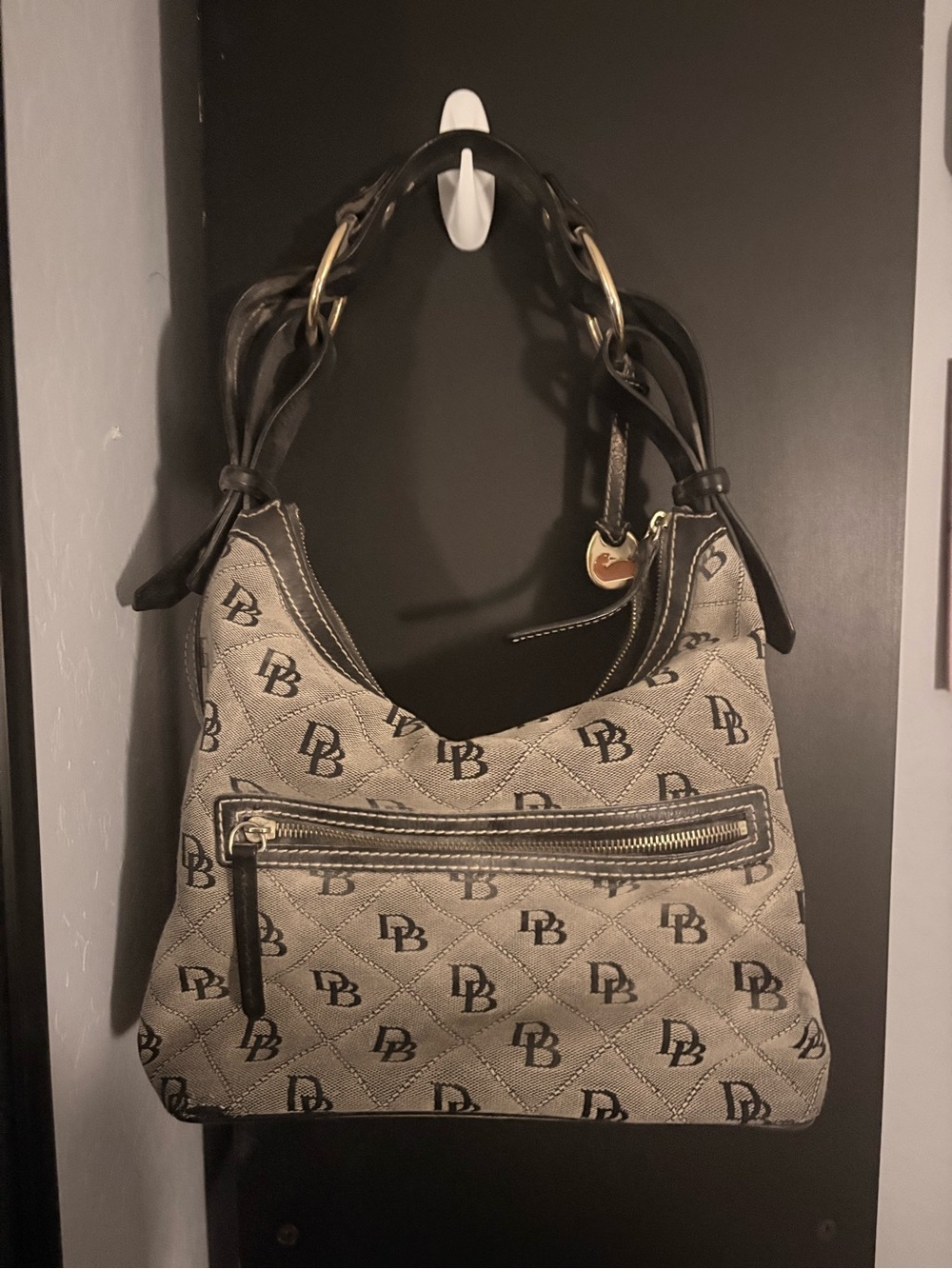 Dooney & Bourke Brown Logo Quilted Hobo Shoulder Bag